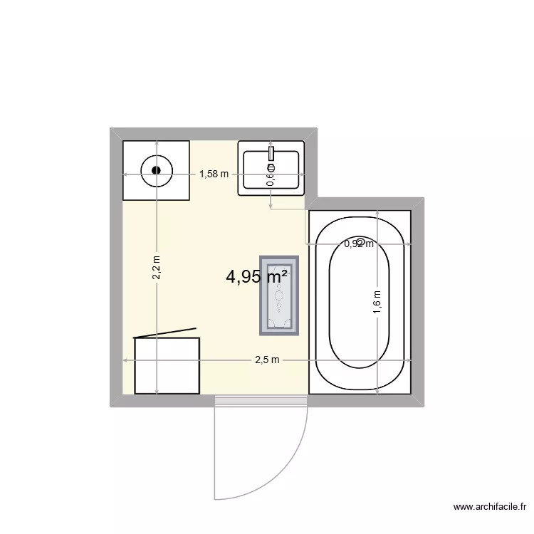 sdb &eacute;tude de cas. Plan de 1  et 5 m²