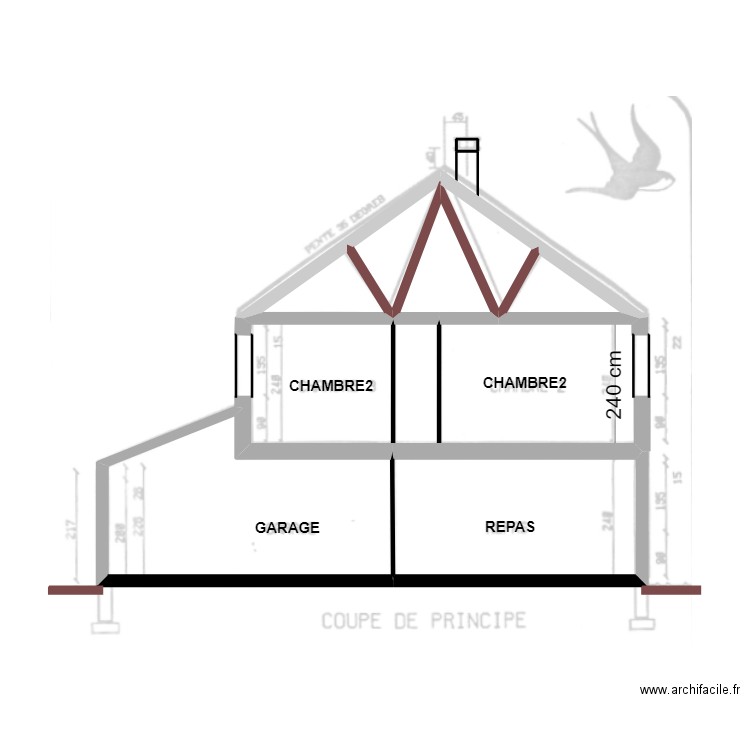 plan de coupe. Plan de 7 pièces et 35 m2