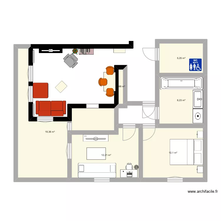 orangerie. Plan de 6  et 57 m²