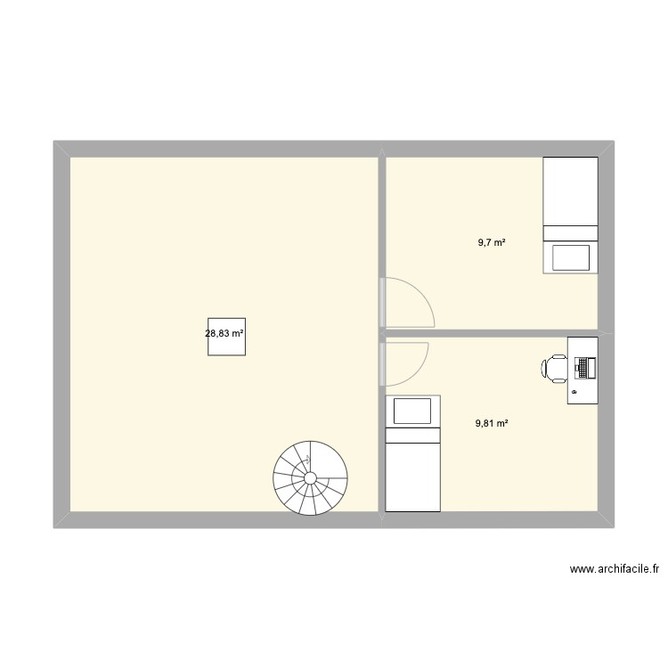 moliere etage. Plan de 3 pièces et 48 m2