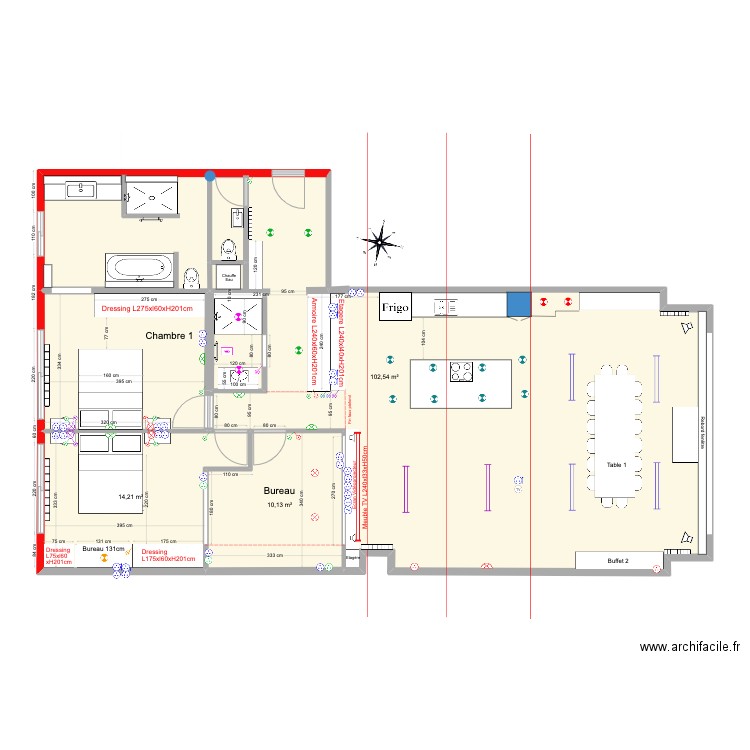 Lilas. Plan de 3 pièces et 127 m2