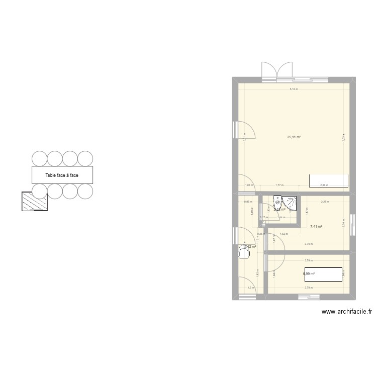 Extension Cabinet. Plan de 5 pièces et 48 m2