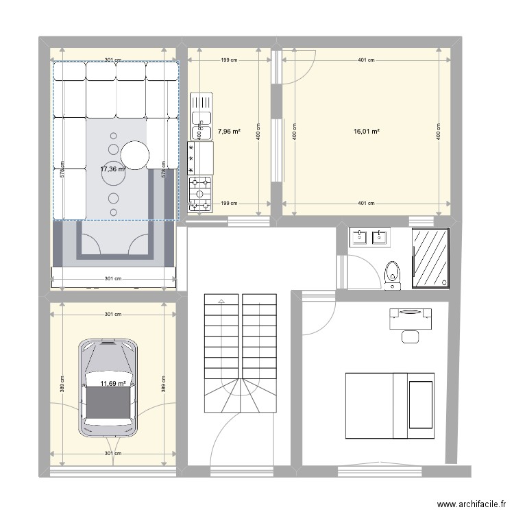 samira. Plan de 4 pièces et 53 m2