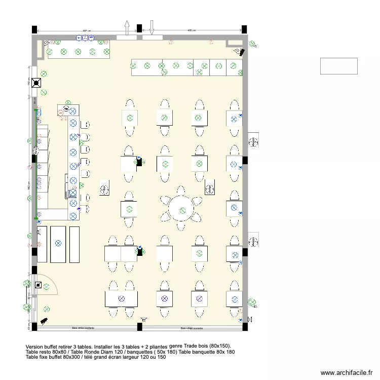 Salle resto Ivato  du 15 04 21 avec buffet. Plan de 