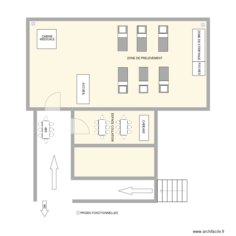 Wanfercée Baulet. Plan de 3 pièces et 55 m2