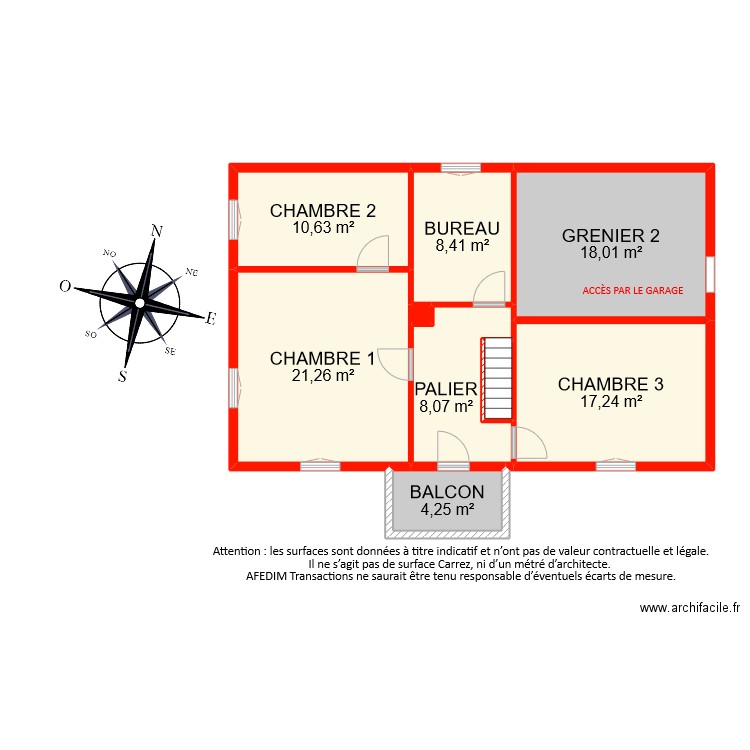 BI9101 ETAGE. Plan de 9 pièces et 89 m2