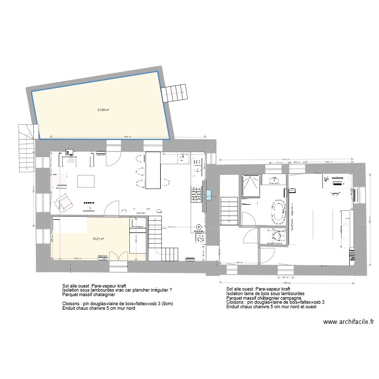 Les Bories terrasse - 28/01 AVEC CHAMBRES ADOS. Plan de 8 pièces et 65 m2