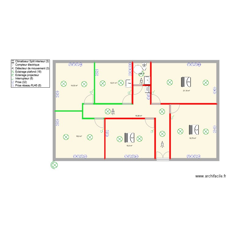 Ancien bureau V3. Plan de 8 pièces et 119 m2