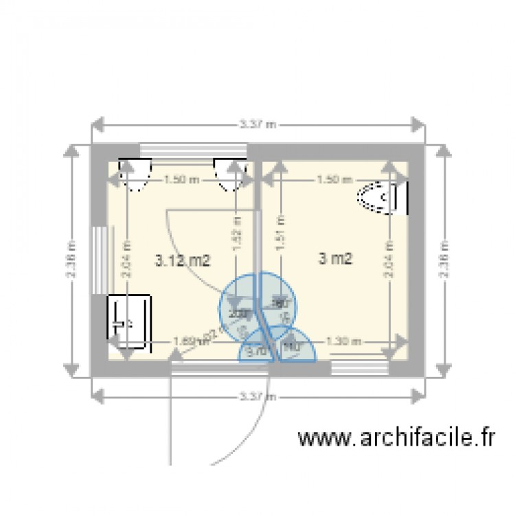 Toilettes publiques 26 0416 cloison intérieure avec porte extérieure. Plan de 0 pièce et 0 m2