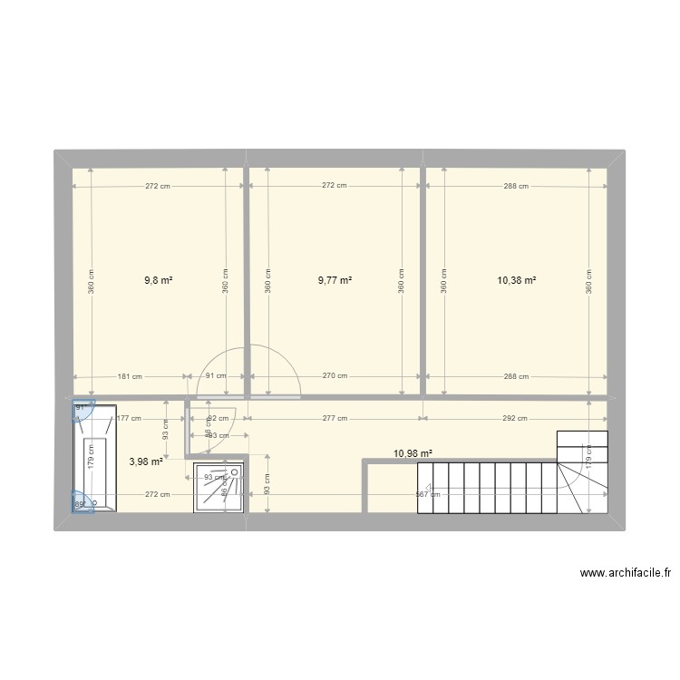 etage2. Plan de 5 pièces et 45 m2