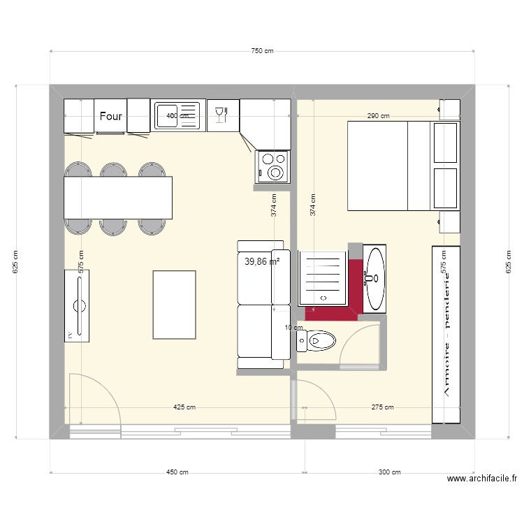 stud 1 bis bis 2. Plan de 1 pièce et 40 m2