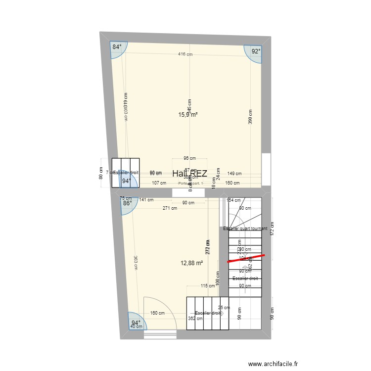 LIERNU Rez Marian. Plan de 4 pièces et 55 m2