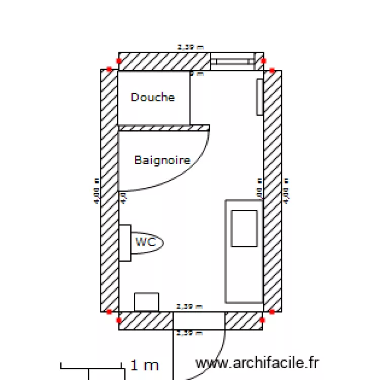 SDB plaqué. Plan de SDB plaqué. Plan de