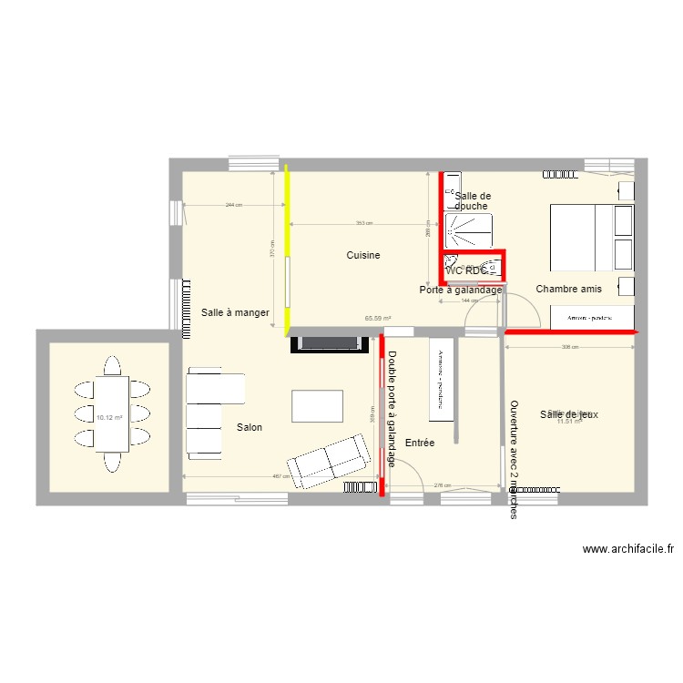 DSFA RDC cloisons à créer. Plan de 0 pièce et 0 m2