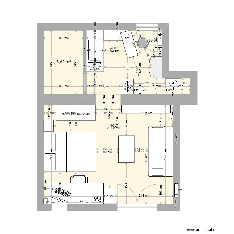 F1 Fontenay. Plan de 2 pièces et 30 m2