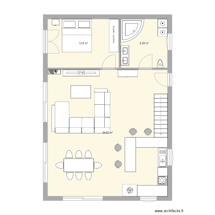 Bas maison. Plan de 3 pièces et 75 m2