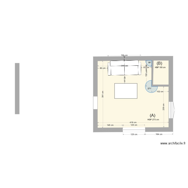 Studio RP. Plan de 2 pièces et 16 m2