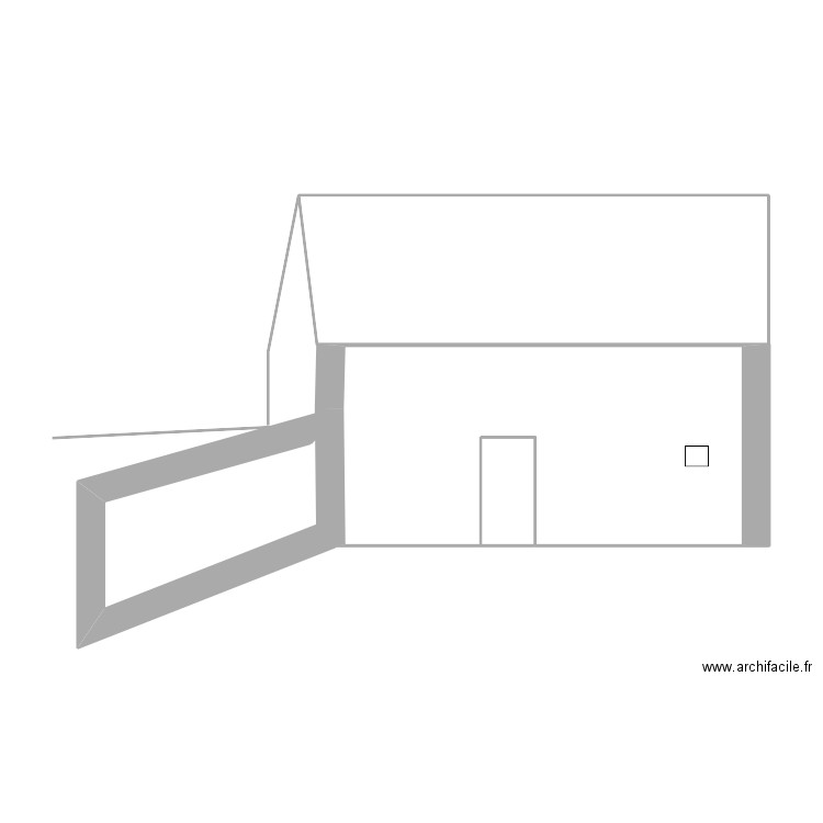 Façade sud avec mur porche. Plan de 1 pièce et 27 m2