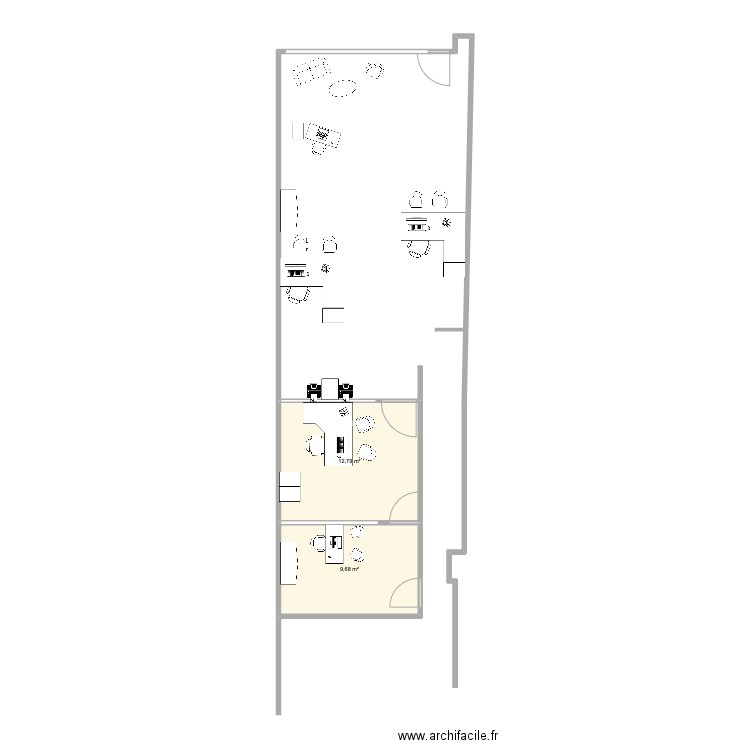 Bureau. Plan de 2 pièces et 22 m2