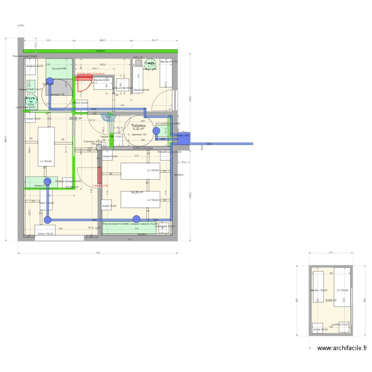 QuintClean. Plan de 6 pièces et 64 m2