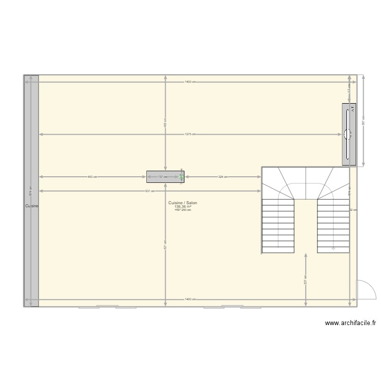 NB Réno - Cuisine/Salon. Plan de 1 pièce et 136 m2