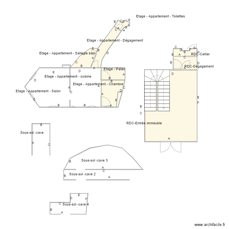 Croquis_BIRON_Plomb. Plan de 9 pièces et 26 m2