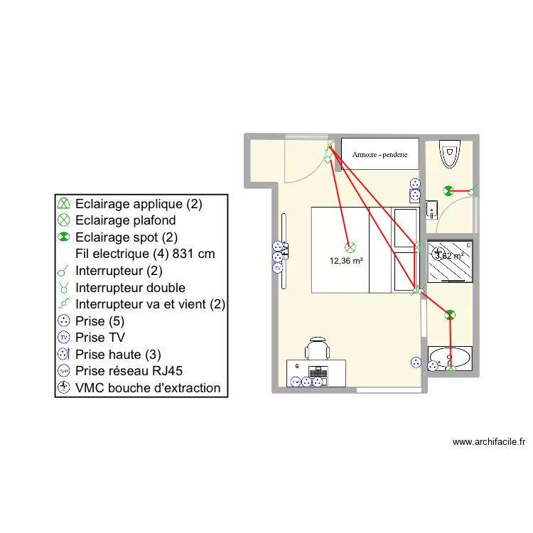 Chambre d&rsquo;amis. Plan de 