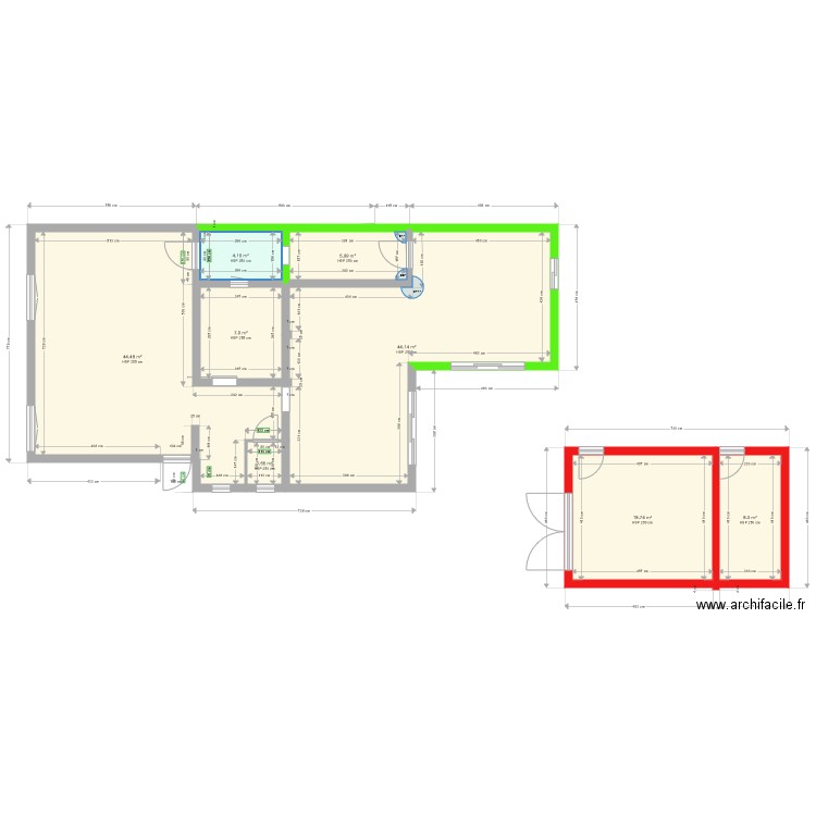 renovation et extension. Plan de 0 pièce et 0 m2
