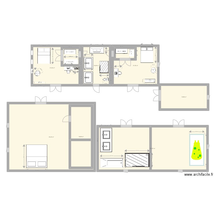 chambre. Plan de 9 pièces et 265 m2