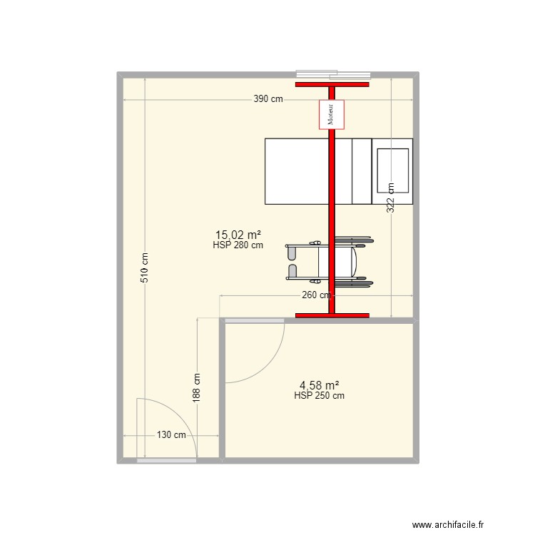 IRSA LUIS DANEY. Plan de 2 pièces et 20 m2