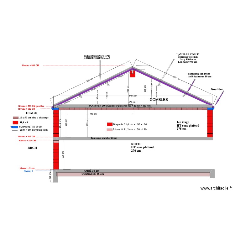 Coupe 9 JF Gros Oeuvre au 12 07 23. Plan de 1 pièce et 24 m2