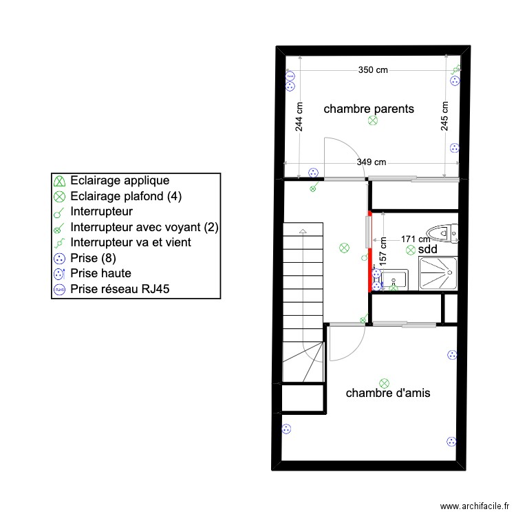 bartin etage projeté cloison. Plan de 3 pièces et 27 m2