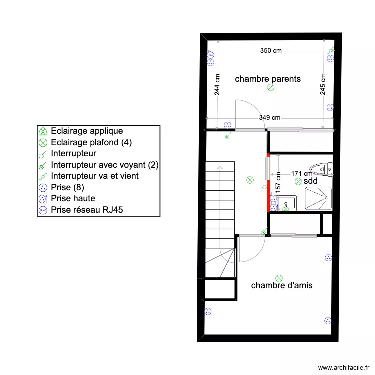 bartin etage projet&eacute; cloison. Plan de 