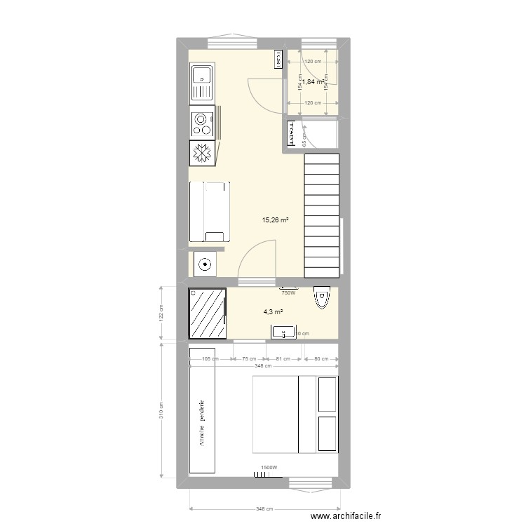 PAM RDC V7. Plan de 3 pièces et 21 m2