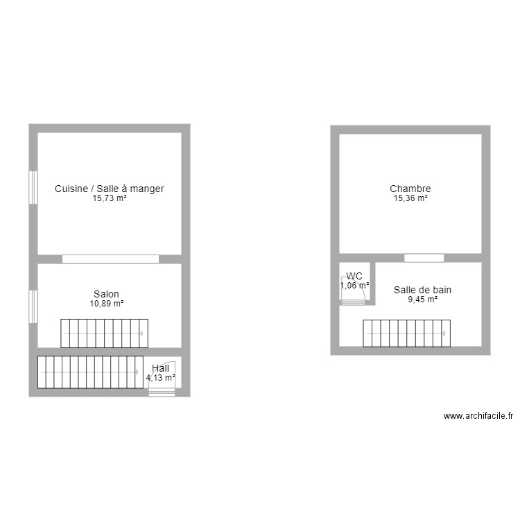  Thee Dinant. Plan de 6 pièces et 57 m2