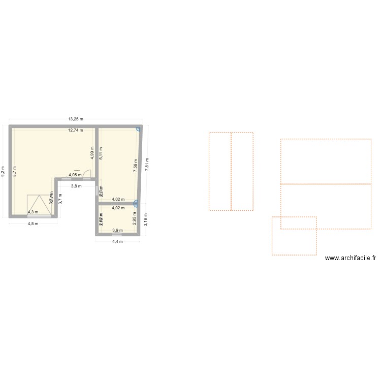 Barneville Extention. Plan de 1 pièce et 99 m2