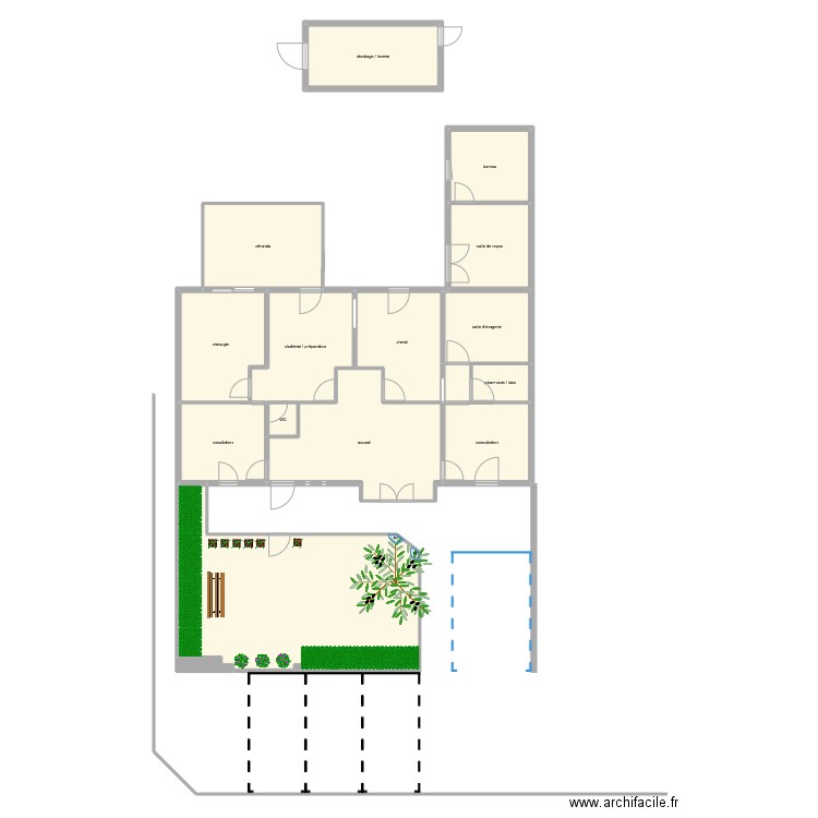 clinique. Plan de 17 pièces et 229 m2