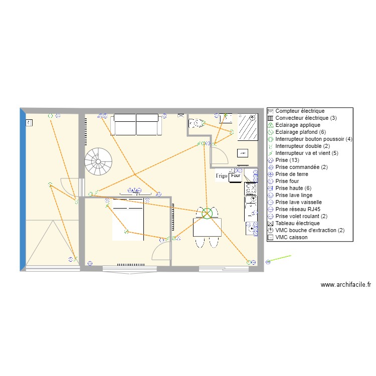 Melay RDC. Plan de 3 pièces et 66 m2