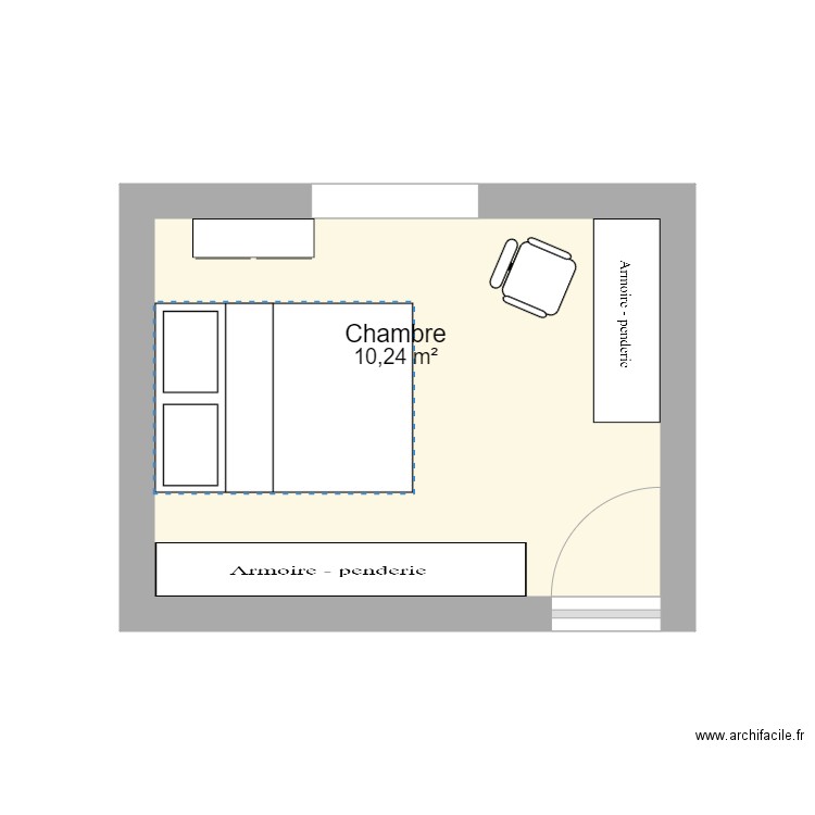 chambre môman. Plan de 1 pièce et 10 m2