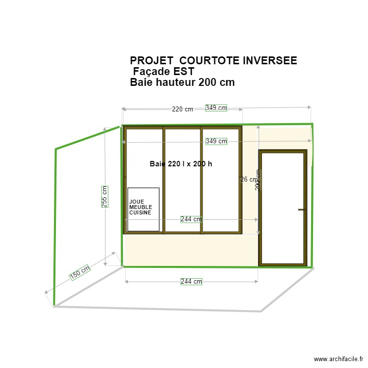 Declaration travaux projet façade EST inversée COURTOTE baie 200 h. Plan de 0 pièce et 0 m2