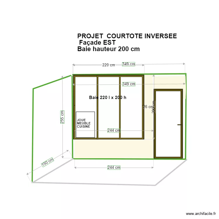 Declaration travaux projet fa&ccedil;ade EST invers&eacute;e COURTOTE baie 200 h. Plan de 