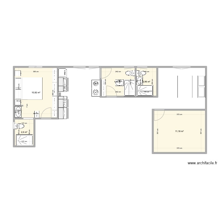 Biarritz chambre 4. Plan de 5 pièces et 33 m2