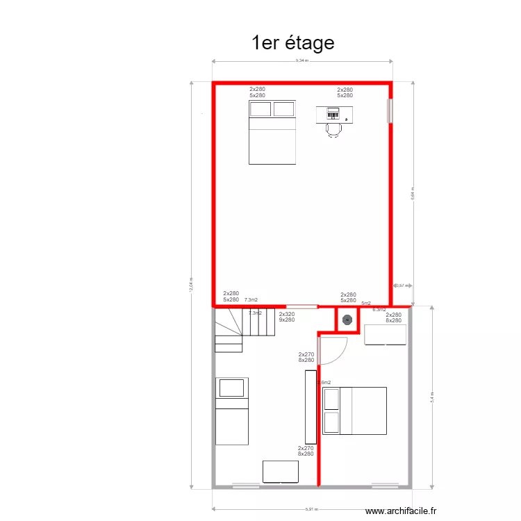 metrage mur et cloison 1er etage. Plan de 