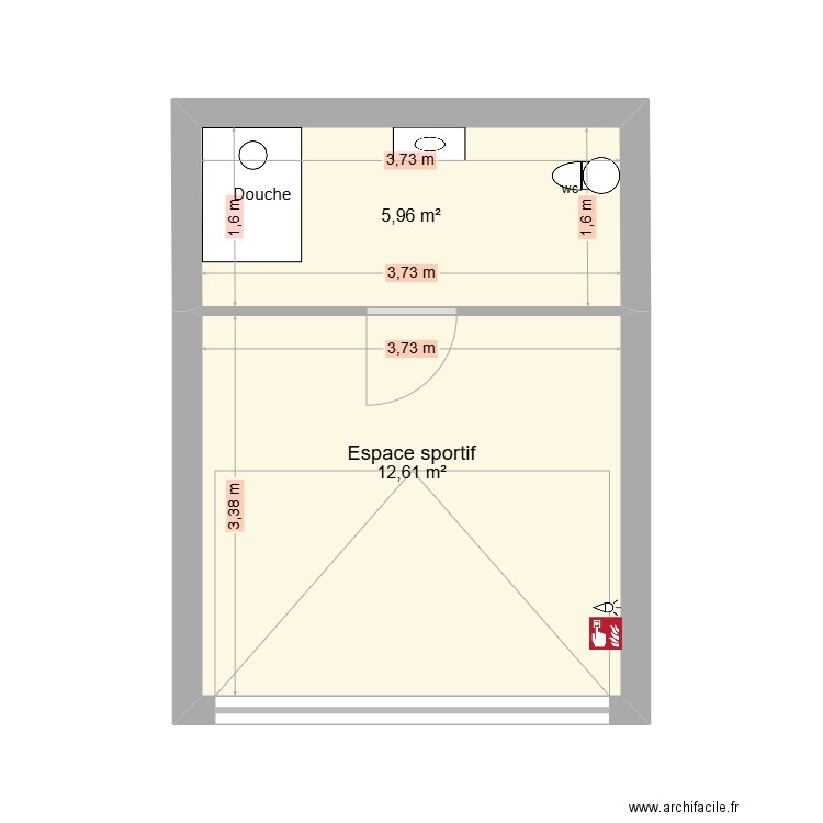 Boxing lab si pmr. Plan de 2 pièces et 19 m2