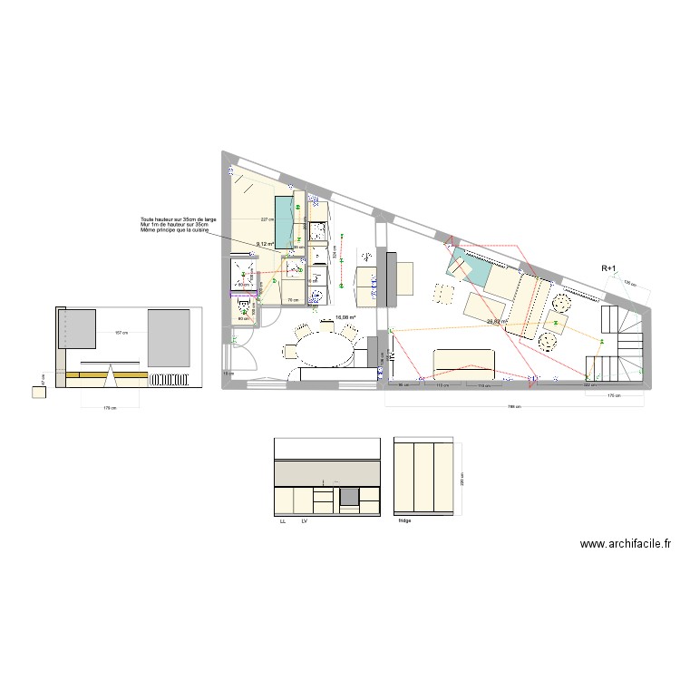 PLAN BANQUETTE. Plan de 3 pièces et 52 m2