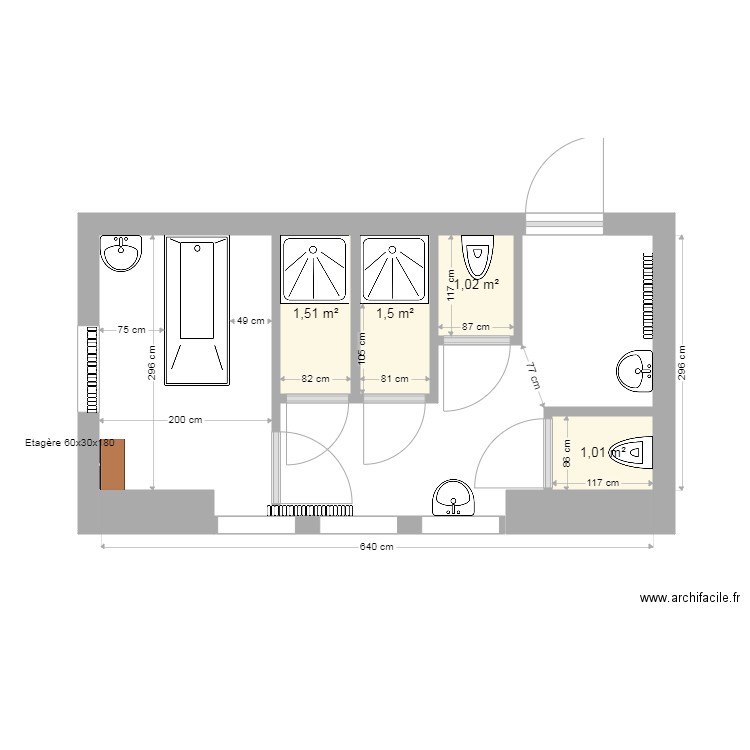 TR SDB GAUCHE PROJET 3. Plan de 4 pièces et 5 m2