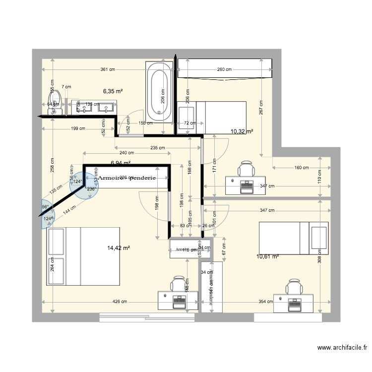 maison 1er étage  version 4 idée sylvie. Plan de 5 pièces et 49 m2