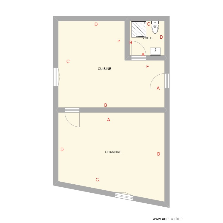 MARSAUDON RDC DROIT. Plan de 3 pièces et 52 m2