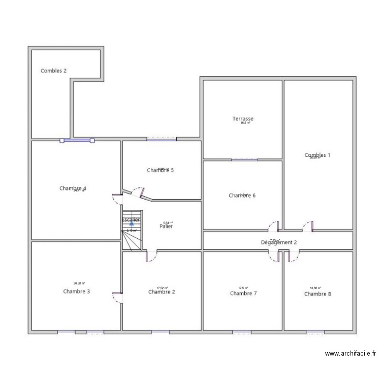 henriville original etage. Plan de 12 pièces et 187 m2