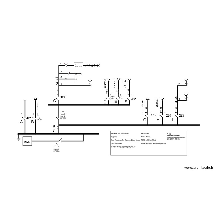 Theodore 2ème étage électricité schéma unifilaire. Plan de 0 pièce et 0 m2